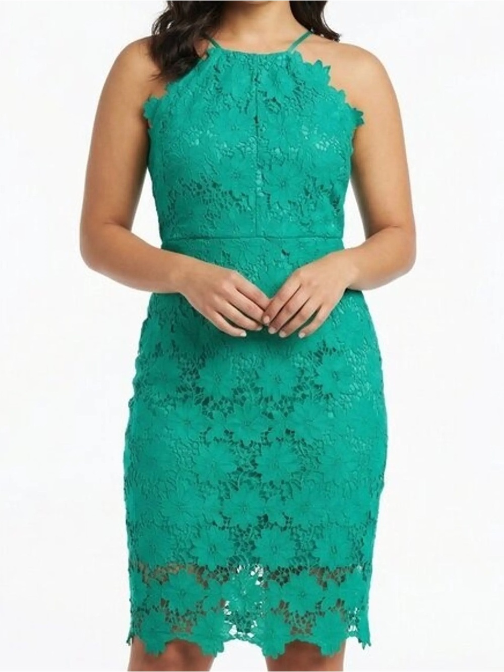 Bisou Bisou Floral Lace Teal Halter Mini Dress | Size 4